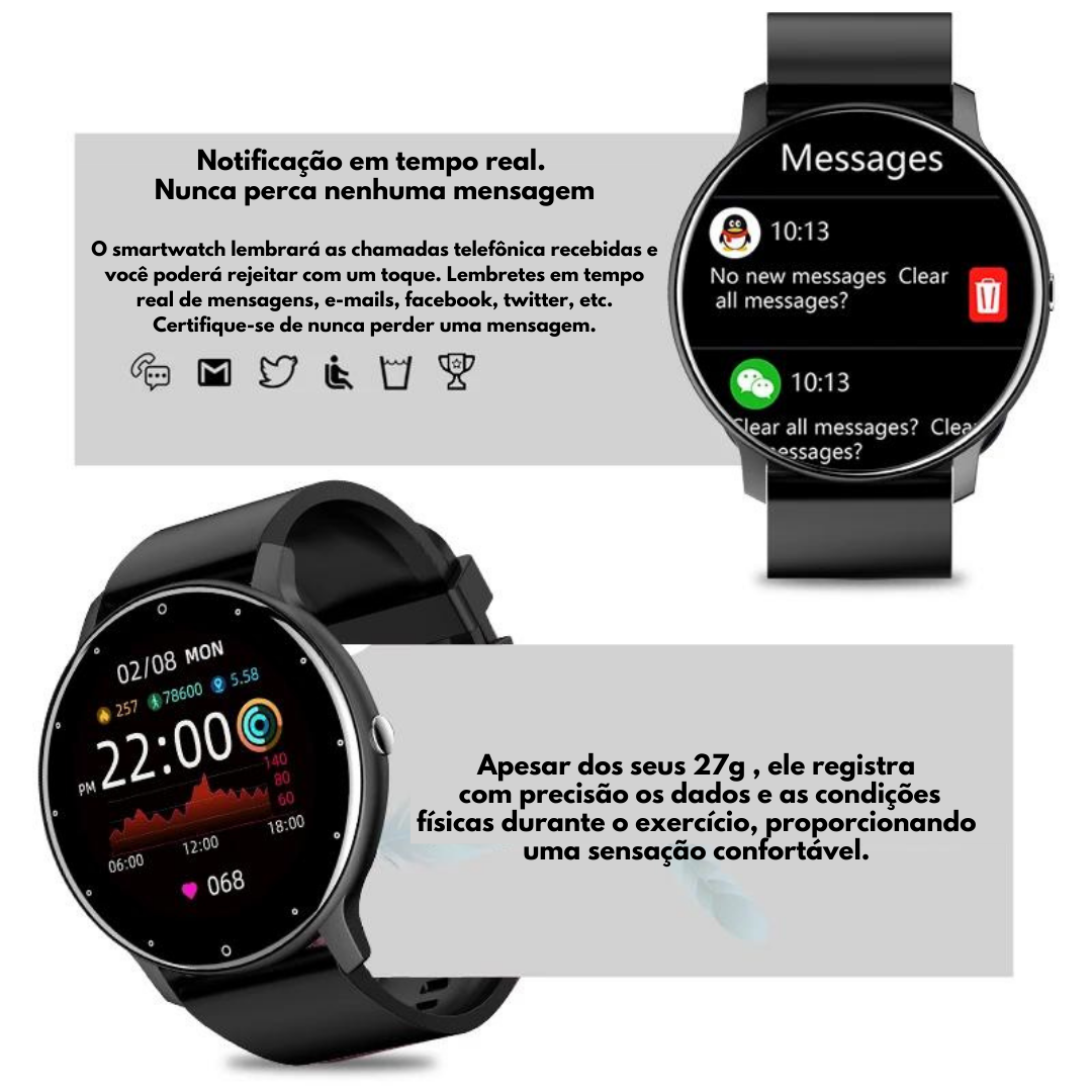 Relógio Smartwatch IP67 Bluetooth IOS e Android - Unissex